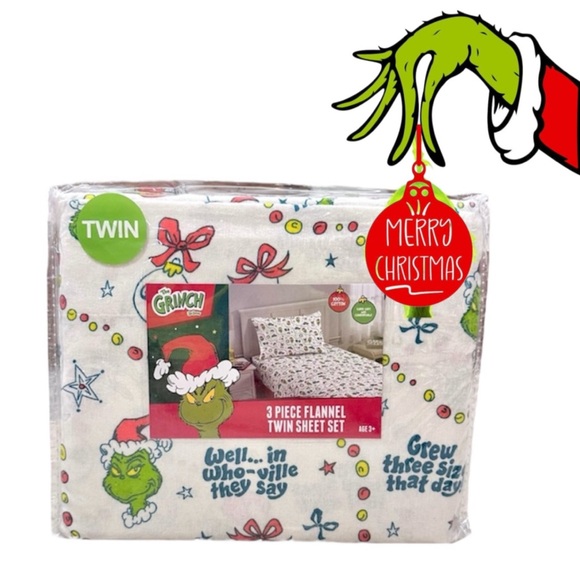 🎄 Grinch by Dr. Seuss Twin Sz Cotton Flannel Sheet Set Holiday & Christmas